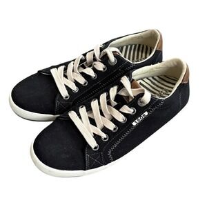 Black Canvas Women's Low-Top Sneakers with Cream Laces
